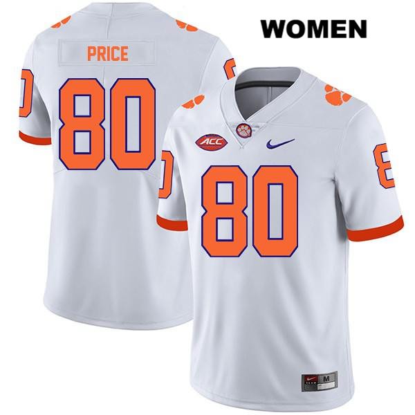 Women's Clemson Tigers #80 Luke Price Stitched White Legend Authentic Nike NCAA College Football Jersey RMZ4246ZE